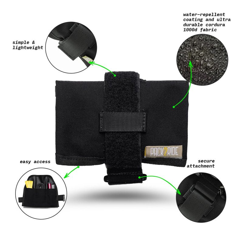 PACK2RIDE Blossom Bike Saddle Roll Bag - Bike Tool Kit Holder - Water Resistant & Durable Cordura Fabric - Under Seat cycling accessories - mountain bike accessories - ebike saddle bags (Black)