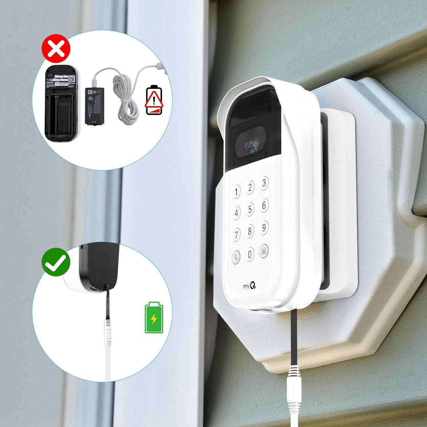 iTODOS 25ft/7.5m Power Cable and Adapter for myQ Smart Garage Door Video Keypad, Weatherproof Outdoor Flat Charging Cable Continuously Charging Your Video Keypad