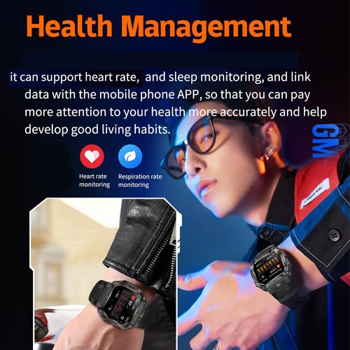 Yihou Military Smart Watches for Men Fitness Watch Fitness Tracker with Heart Rate Monitor Sleep Monitor Pedometer 480mah Large Battery Waterproof Bluetooth Call for Android iOS Black