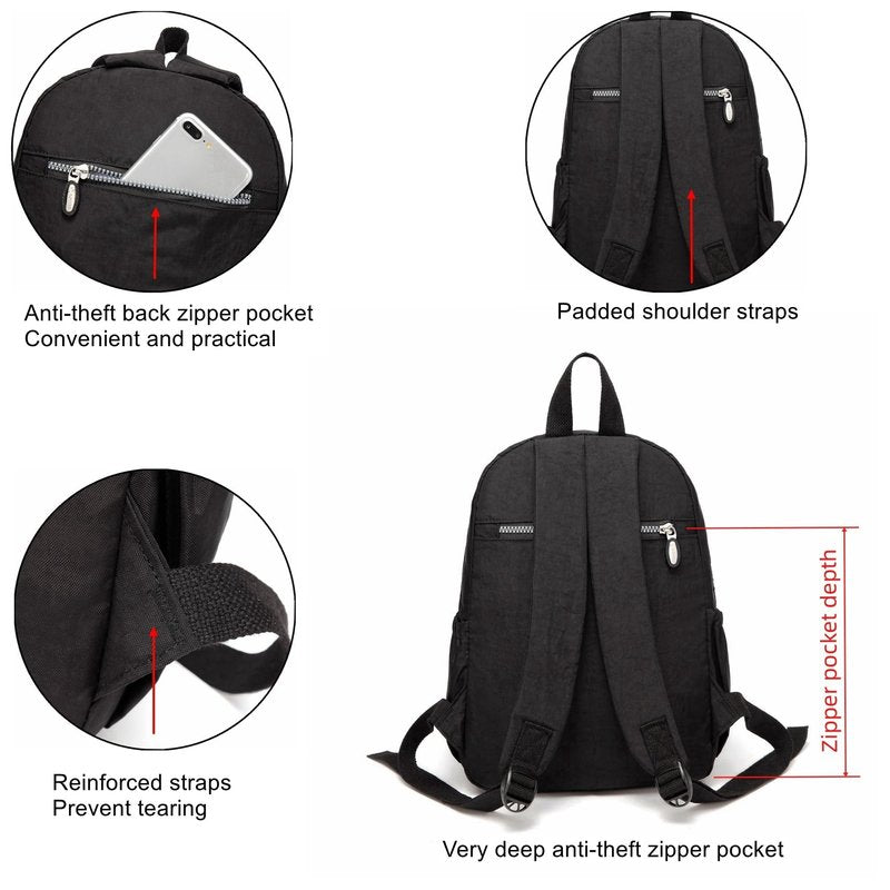 AOTIAN Small Size Backpack, Durable Lightweight Daypack for Women Girls & Boys Hiking Travel Sports, Black