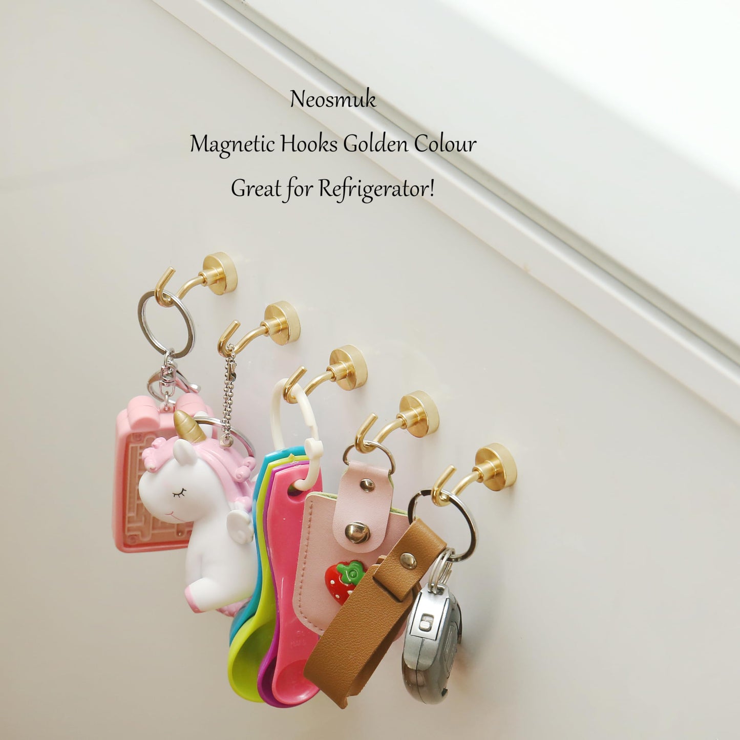 Neosmuk Magnetic Hooks,Heavy Duty Earth Magnets with Hook for Refrigerator, Extra Strong Cruise Hook for Hanging, Magnetic Hanger for Cabins, Grill (Gold, Pack of 20)