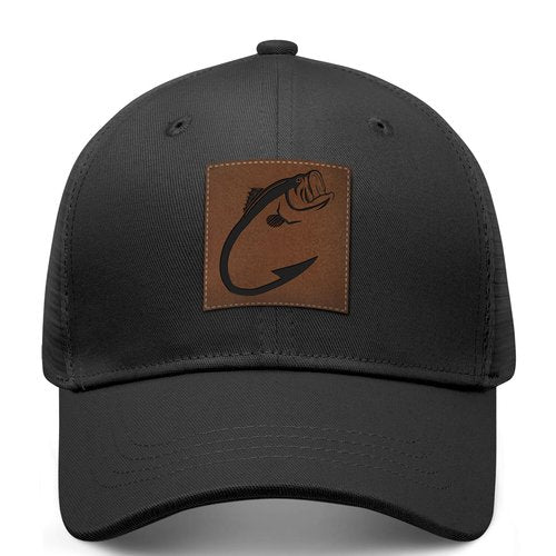 Fishing Leather Patch Trucker Hat-Adjustable Baseball Caps,Snap Back Trucker Cap Gift for Men Women Accessory