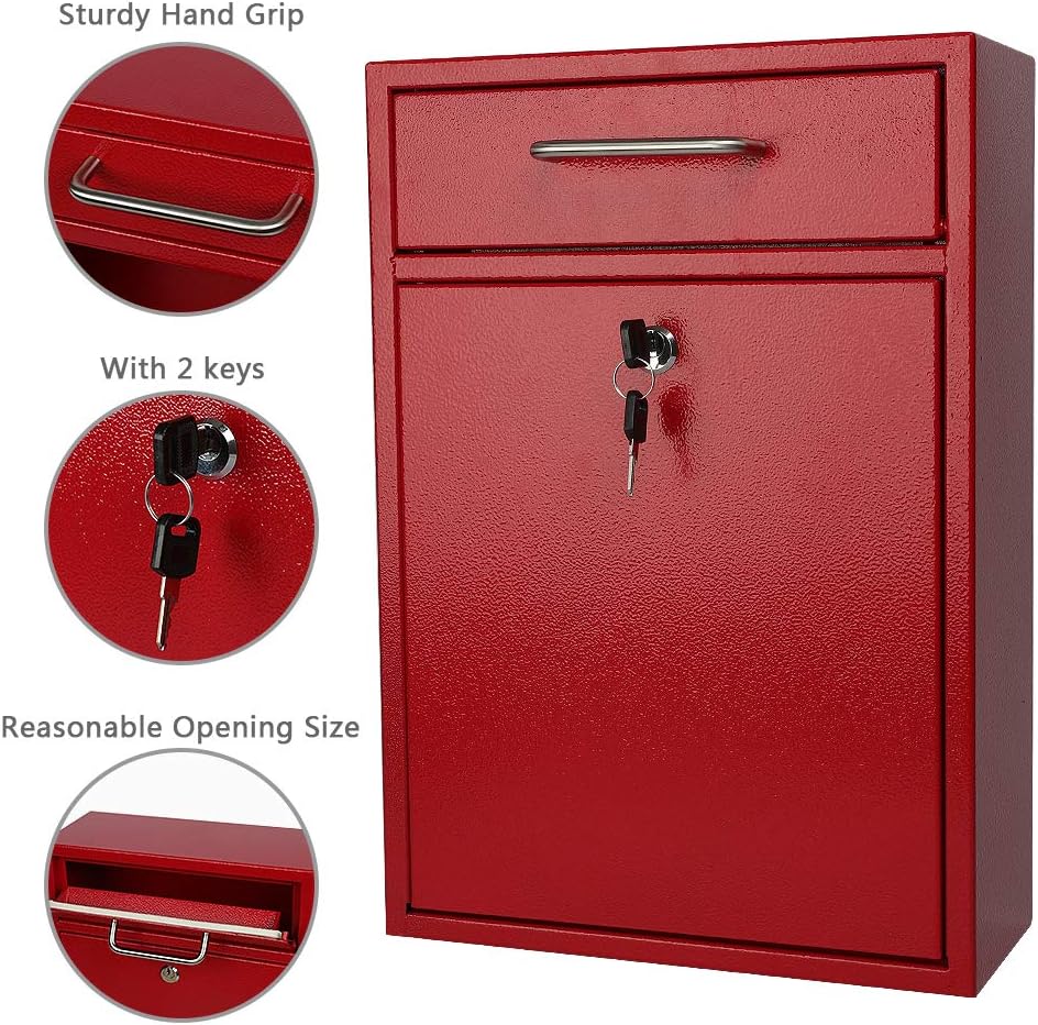 Secure Wall-Mount Mailbox with Lock | KYODOLED Large Steel Drop Box, Black, 16.2H x 11.22L x 4.72W