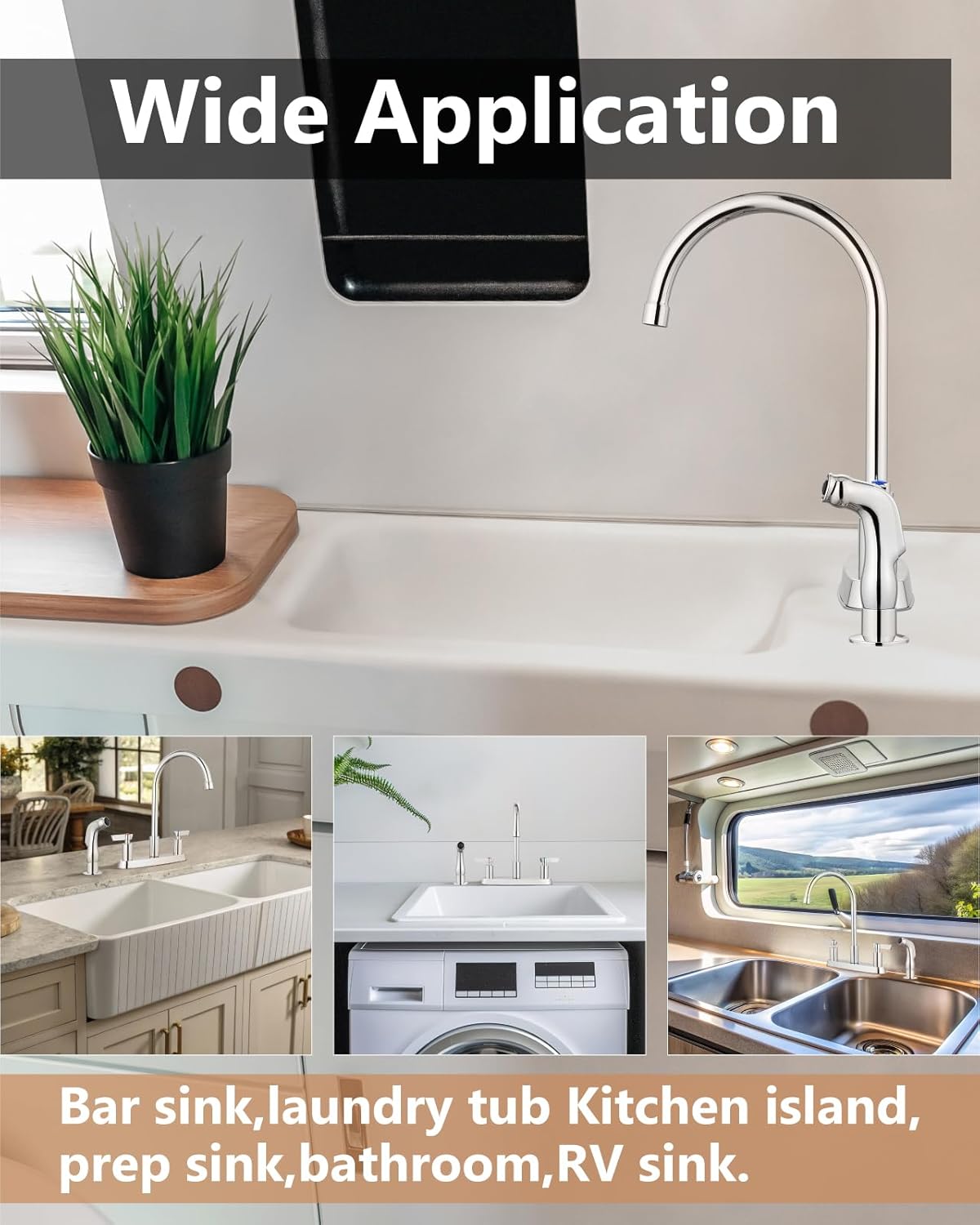 Brushed Nickel Kitchen Faucet with Sprayer - 2 Handle 8-Inch Centerset 3 Hole