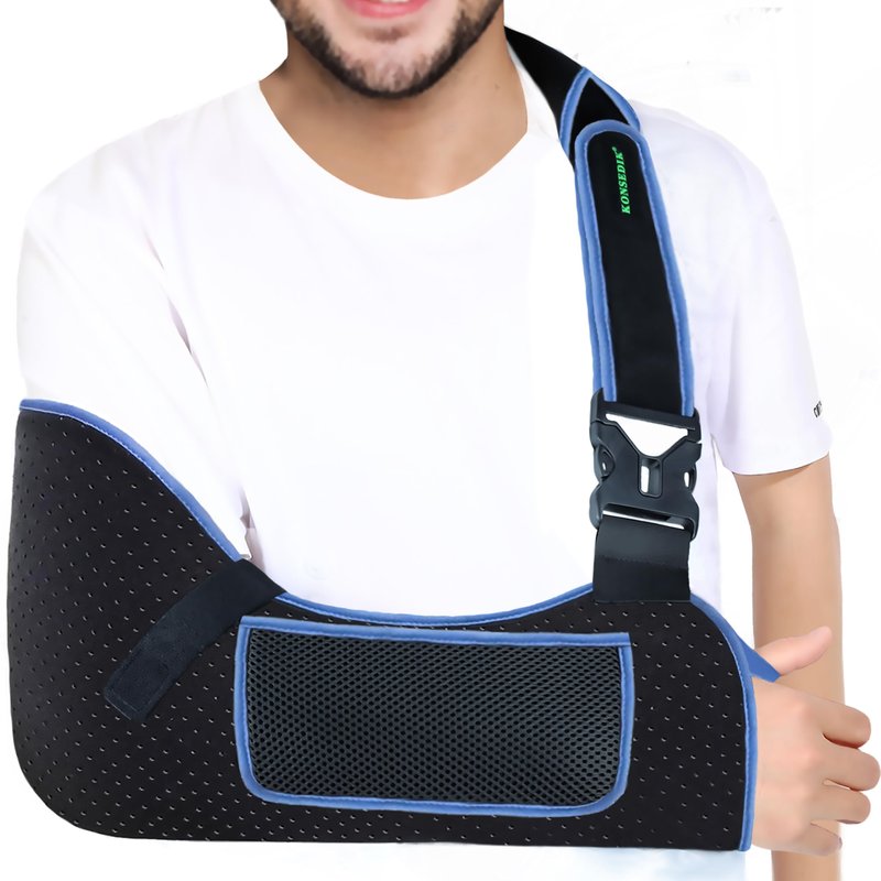 KONSEDIK Arm Shoulder Sling for Men and Women,Porous comfort Medical Sling with Pocket Shoulder Pad for Rotator Cuff Injury,Support for Arm,Wrist, Elbow,Clavicle Fracture Post-Surgery(Black,Large)