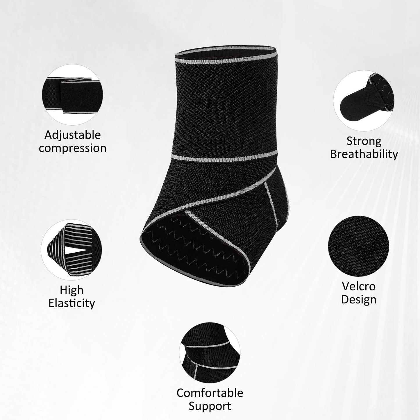 KTSAY Ankle Brace for Sprained Ankle, Ankle Support for Women & Men, Adjustable Compression Wrap for Achilles Tendonitis & Plantar Fasciitis Relief (Grey)