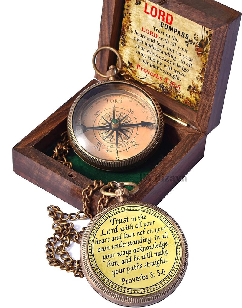 Trust in The Lord -Proverbs 3: 5-6 Engraved Compass, Graduation Gifts for Him, Birthday Gifts for Son, Husband, Inspirational, Motivational, Christmas, 2026 Unique Office Decor, Greeting Card Included