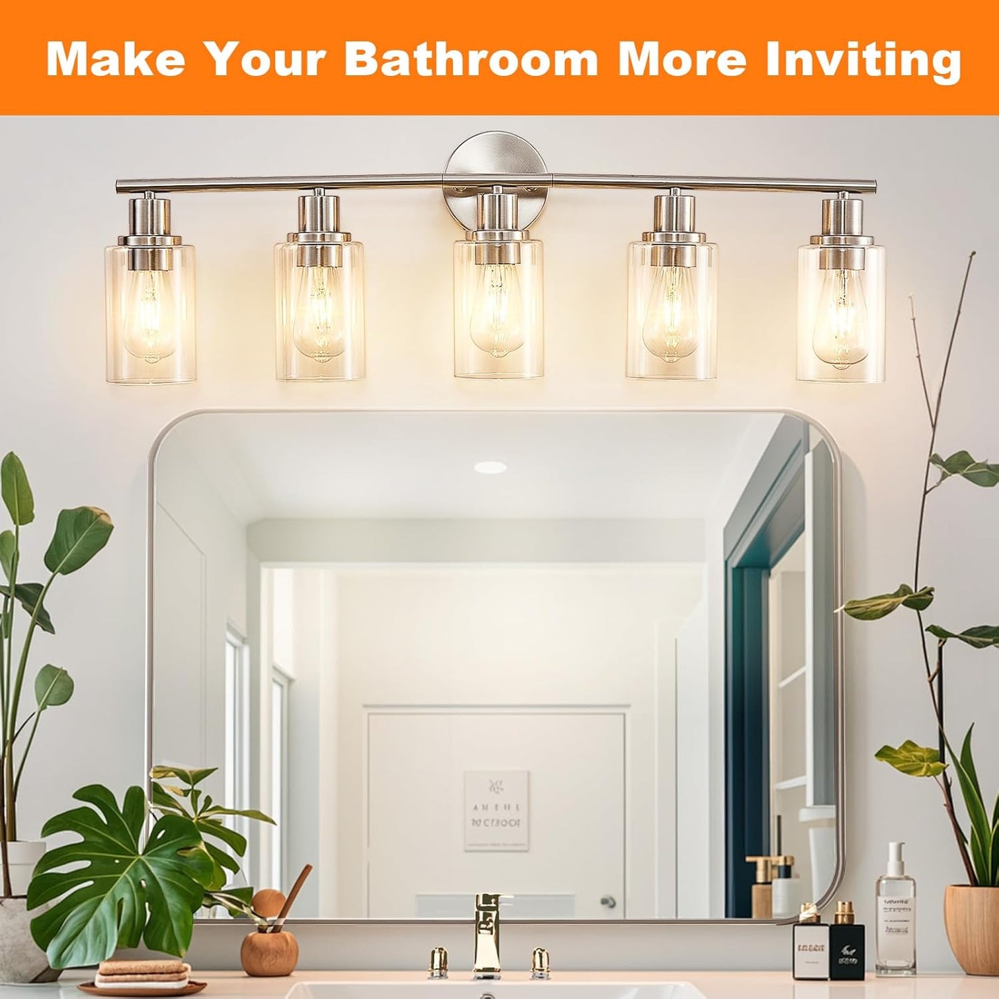 Modern Black 3-Light Bathroom Vanity Light Fixtures with Clear Glass Shades - 2 Pack