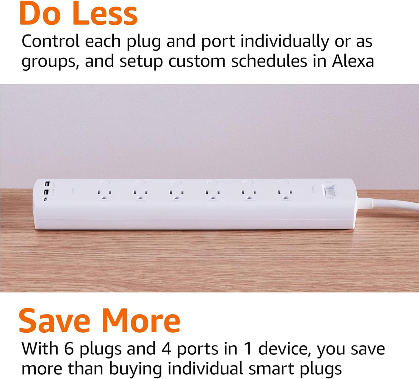Smart Plug Power Strip with 6 Outlets & 3 USB Ports - Works with Alexa, Wi-Fi, White