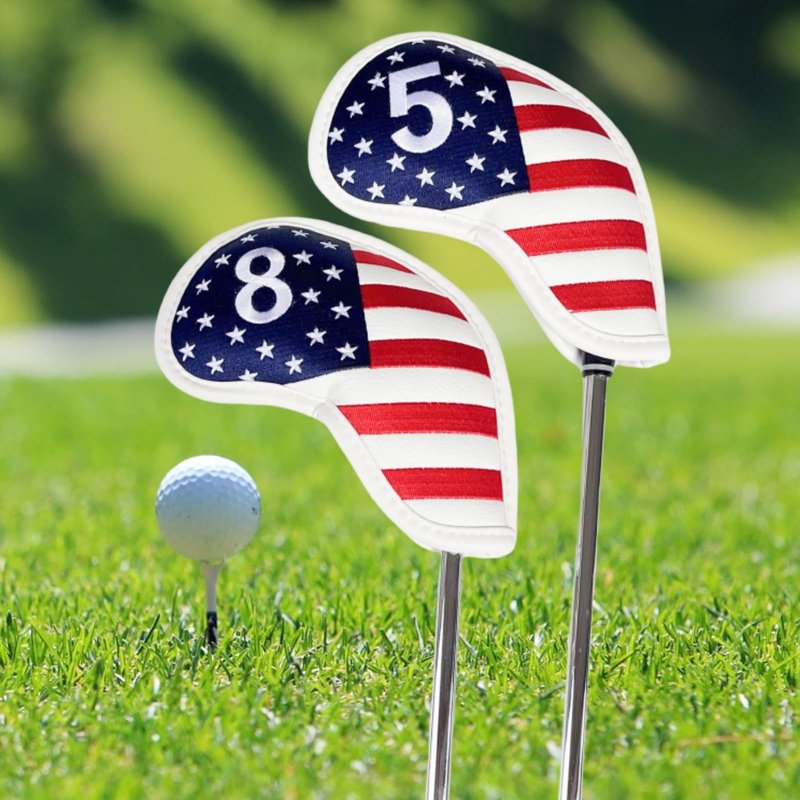 US Flag Golf Iron Covers Premium Leather Iron Head Covers Set Golf Headcovers for Irons #4 5 6 7 8 9 PW SW AW LW Wedge Iron Club Covers fits for Most Brand