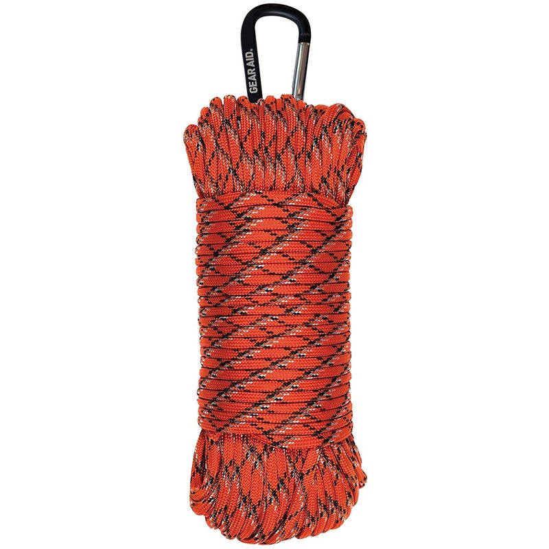 GEAR AID 550 Paracord and Carabiner, 7 Strand Utility Cord for Camping and Survival, Orange Reflective, 100 ft