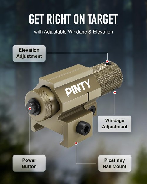 Pinty Tactical Red Laser Sight for Pistol Rifle Airsoft, 100m Range Compact Low Profile Gun Laser, 21mm Picatinny Mount, FDE Tan