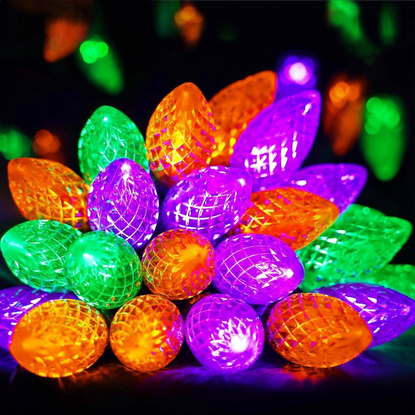 100 LED C9 Halloween String Lights - 66FT Waterproof Twinkle Lights with 8 Modes & Timer for Indoor/Outdoor Decor (Orange, Purple, Green) - 2-Pack