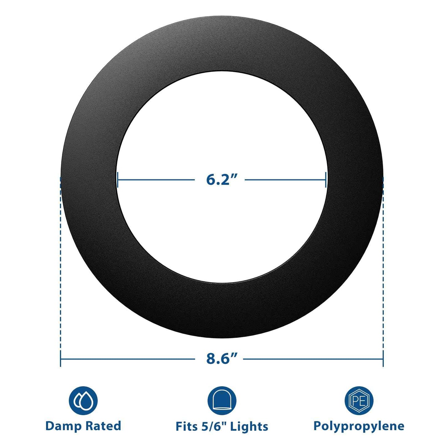 Amico 6 Pack Goof Rings for 6 Inch Recessed Lights, Can Light Trim Ring Cover, Outer Diameter 8.6-inch, Inner Diameter 6.2-inch, Durable Plastic Design, Black