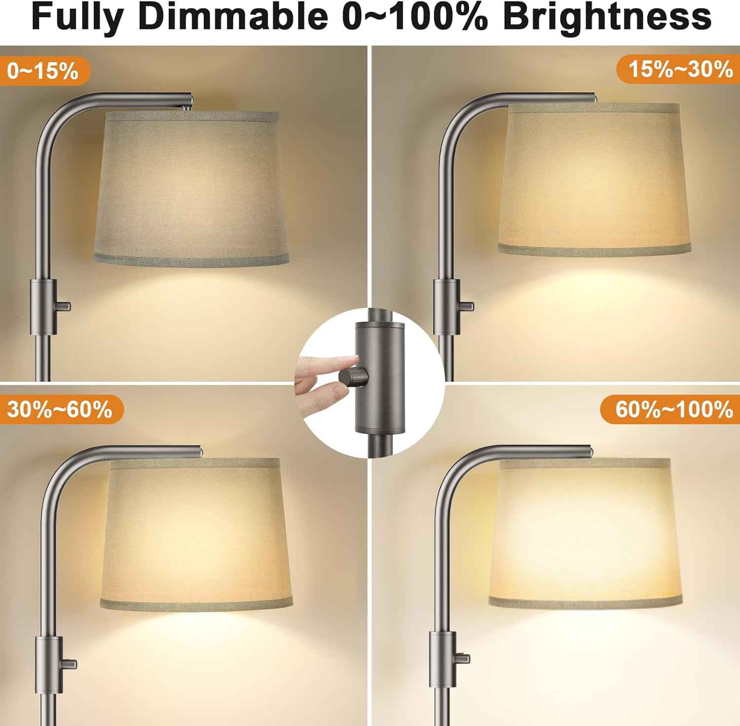 Modern Dimmable Floor Lamp with 9W LED Bulbs - Stylish Standing Light for Living Room & Bedroom (Gold & White)