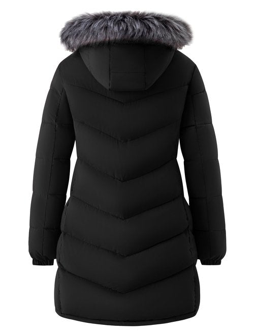 wantdo Women's Mid-Length Hooded Puffer Jacket Warm Outdoor Winter Padded Coat(Black, Medium)
