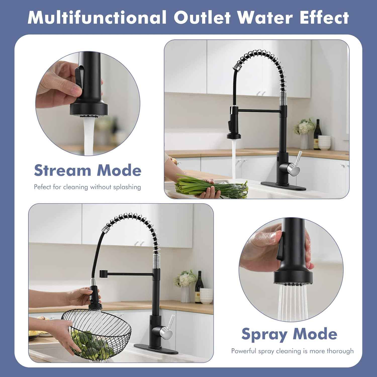 Matte Black Kitchen Faucet with Soap Dispenser - Commercial Single Handle Pull Down Sprayer
