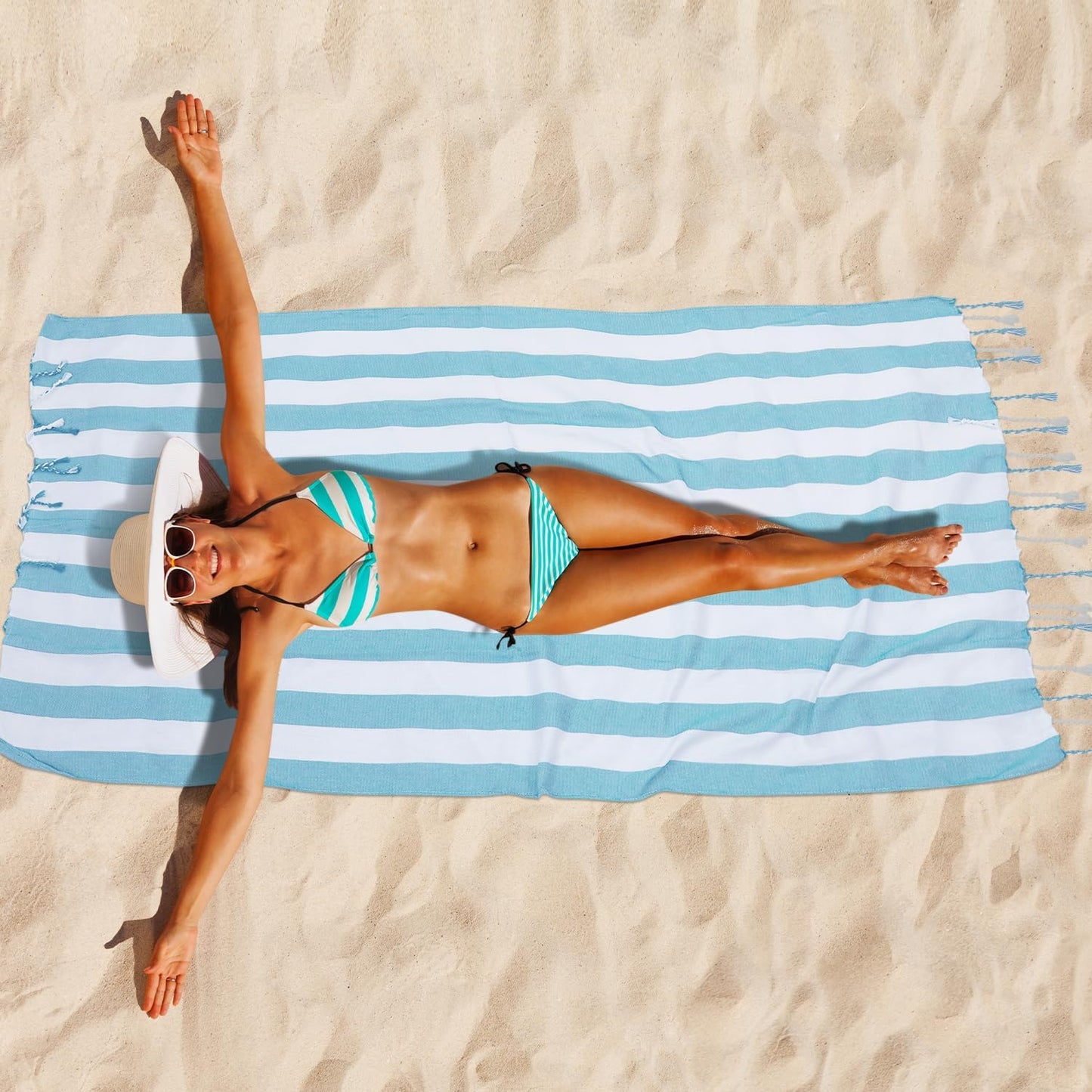 Turkish Towel Set of 6 - Quick Dry, Lightweight Cotton Beach Towels | 36 x 71 Inches, Sand Free, Blue
