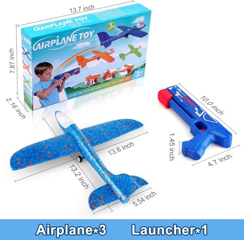 Fuwidvia Airplane Launcher Toys - 3 Pack LED Foam Glider Planes for Kids | 13.2'' Outdoor Fun, 2 Flight Modes