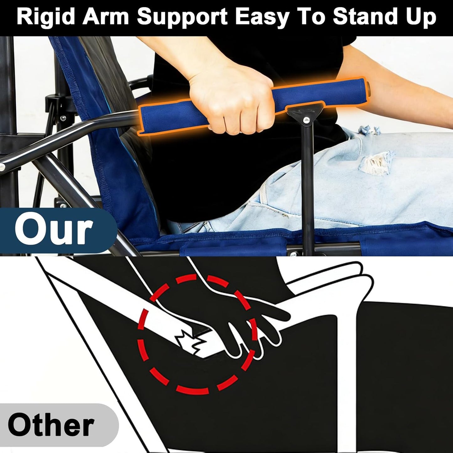 Romswi Heavy Duty Folding Camping Chairs - 500 LBS Capacity, Oversized with Cup Holder & Side Pocket | 2 Pack