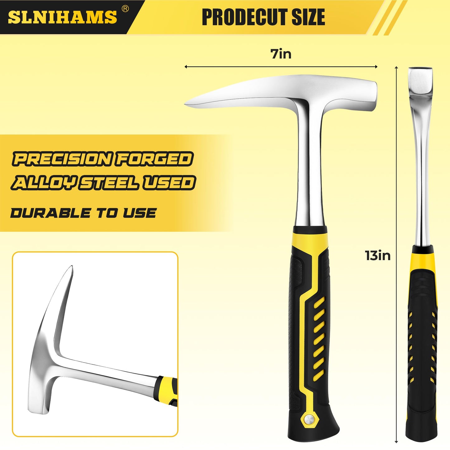 SLNIHAMS 22oz Rock Pick Hammer – One-Piece Forged Geology Hammer with Pointed Tip & Anti-Vibration Grip – Ideal for Rockhounding, Fossil Hunting, and Masonry Work