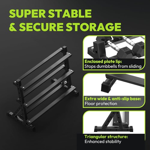 HANDBODE Hex Dumbbell Set - 300-840 lb Rubber Coated Weights with Heavy Duty Rack | Home Gym Strength Training Equipment