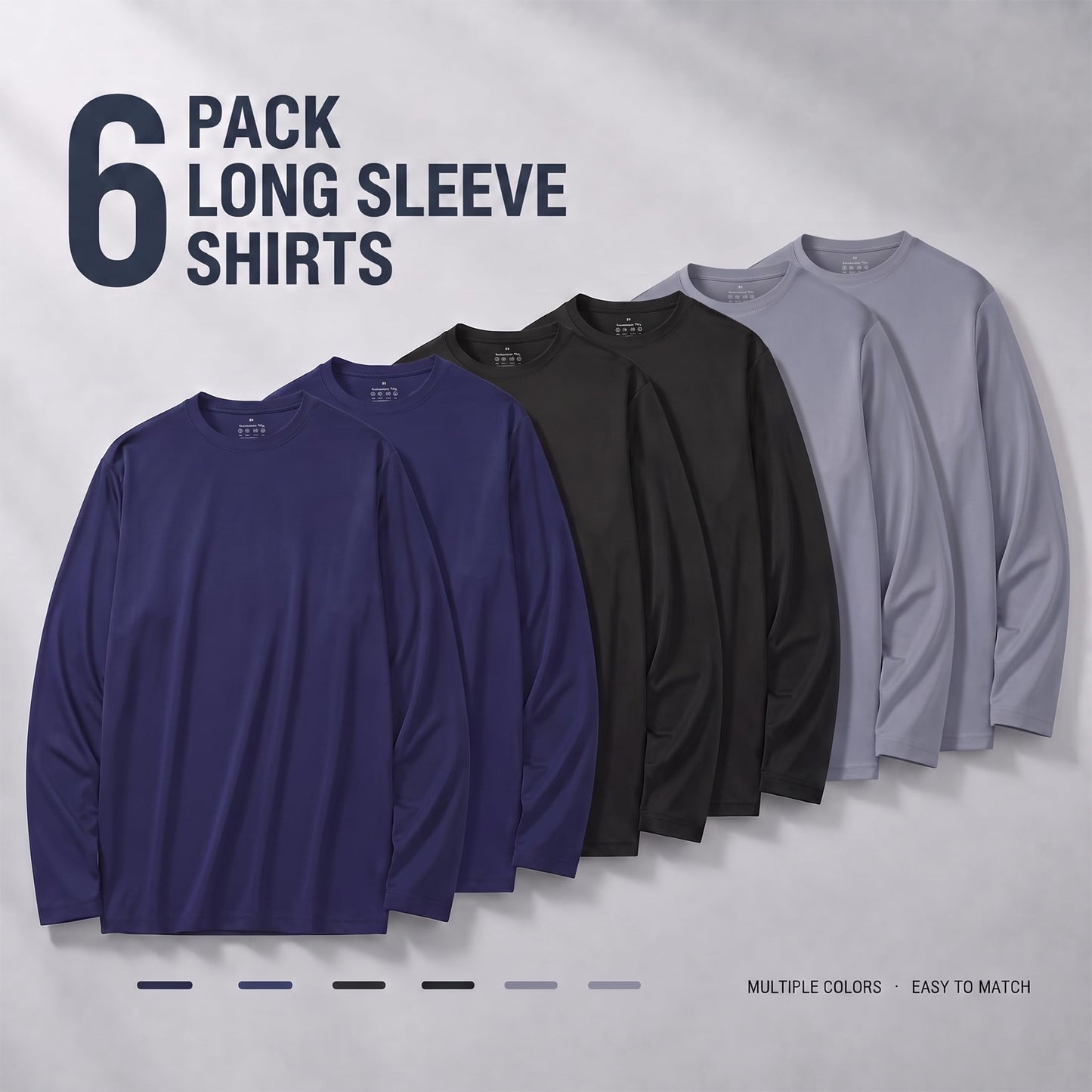 OYGSieg 6 Pack Long Shirts for Men Quick Dry Sun Protection Tee Shirts S