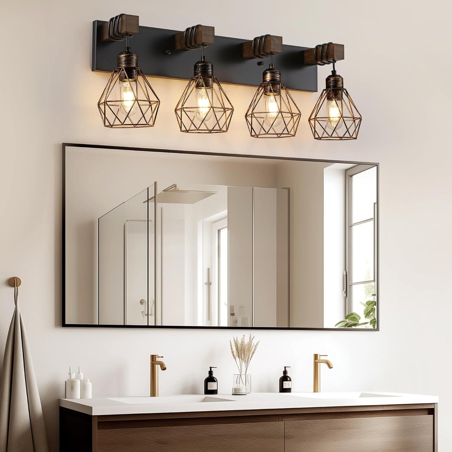 Farmhouse 3-Light Bathroom Vanity Light Fixture - Rustic White Wood Sconces for Mirror