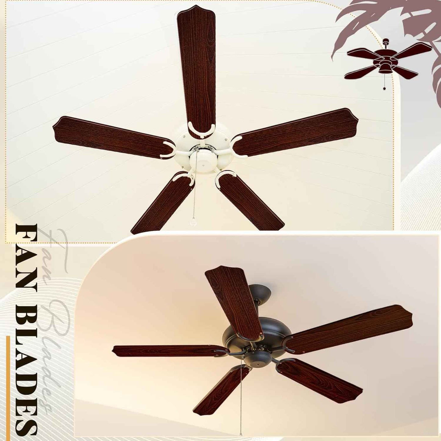 42-Inch Waterproof Replacement Fan Blades - 5 Pcs for Indoor/Outdoor Ceiling Fans