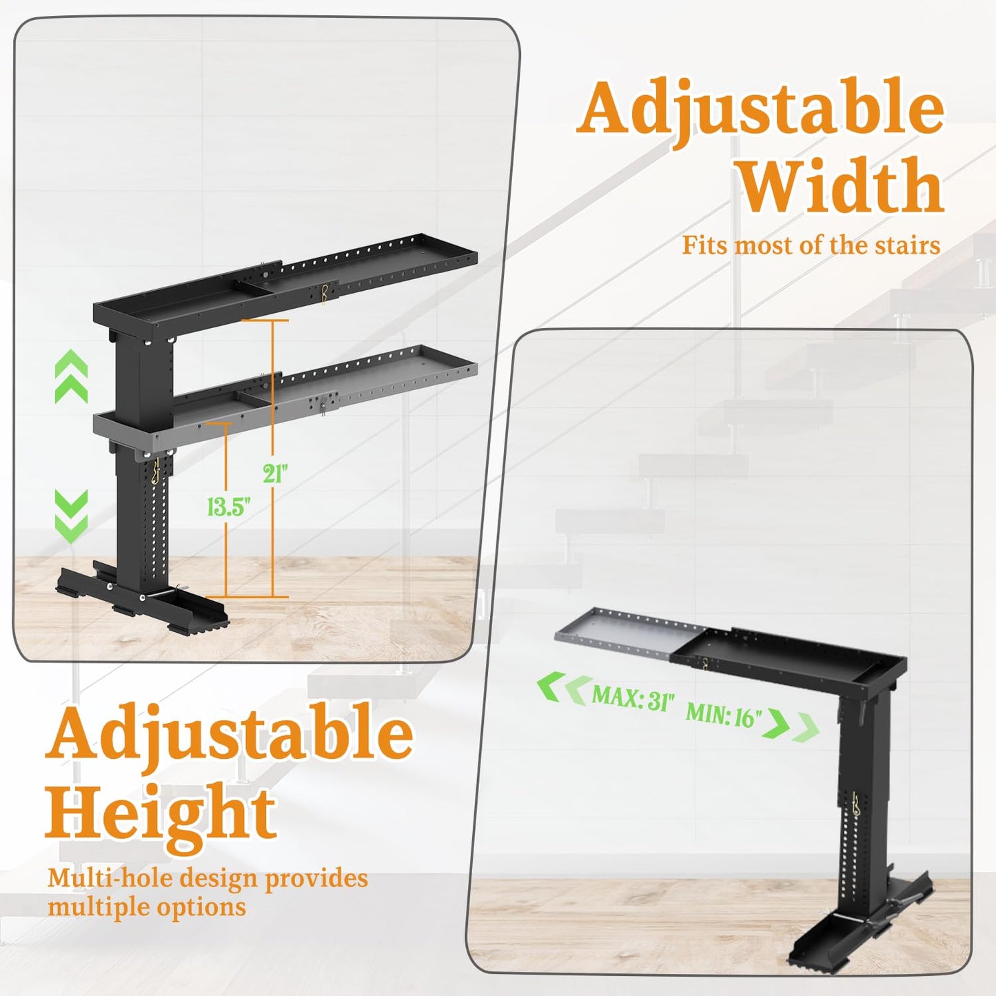 DITKOK Heavy Duty Foldable Ladder Leveler for Stairs, Large Ladder Extender for Stairs with Slip-Resistant Gripping Pads, 13.5-21" Height Adjustable Ladder Extender Pro, Suitable for Painting Jobs