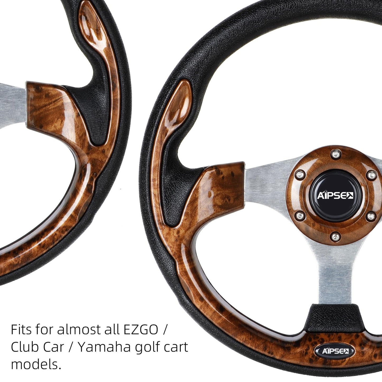 AIPSET Universal Golf Cart Steering Wheel Compatible with EZGO TXT, RXV/Club Car DS, Precedent, Tempo/Yamaha, 12.5 Inch Classic Steering Wheel with PVC Leather Grip