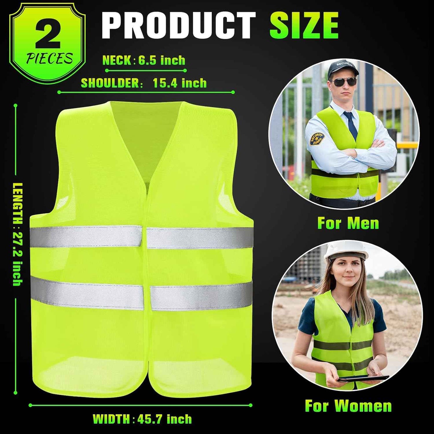 High Visibility Reflective Safety Vest for Men & Women - Bulk Security Mesh Vest for Work, Cycling & Running