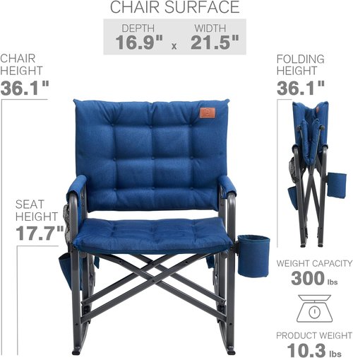 Ever Advanced Lightweight Folding Rocking Camping Chair - Padded Portable Rocker for Outdoors, Blue