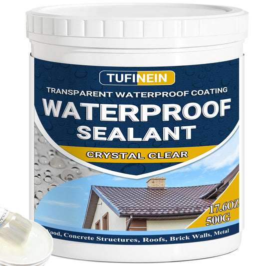 Waterproof Sealant 17.6oz Clear, TUFINEIN Transparent Waterproof Coating Water-Based Invisible Agent Roofs, Walls, Garden, Terraces Indoor & Outdoor