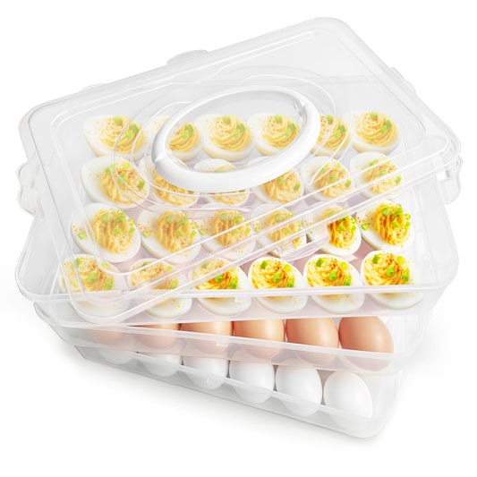 Jnnzzggu Egg Holder for Refrigerator,3-Layer Deviled Egg Tray with Lid,Plastic Stackable Egg Container with Handle for Kitchen,Keep Fresh(72 Eggs)