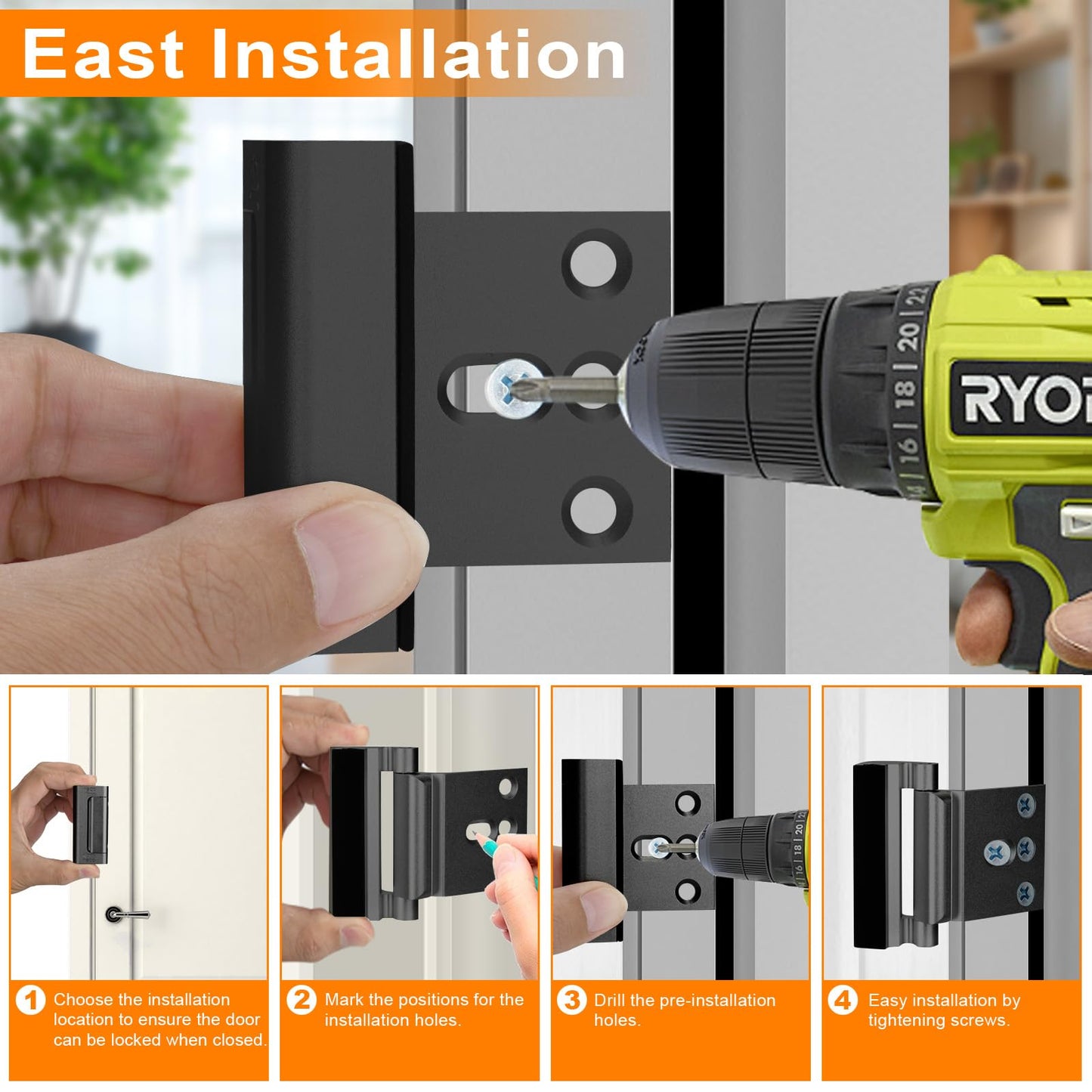 Home Security Door Reinforcement Lock, Upgraded Front Door Locks for Kids Safety Withstand 800 lbs, Child Proof Door Lock, Extra Door Lock from Inside Prevent Unauthorized Entry (2 Pack, Black)