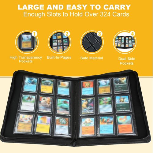 GERMUN Toploader Binder - Holds 324 Toploaders | 9 Pocket Double-Sided Storage for 3 x 4'' Cards - Diamond Black