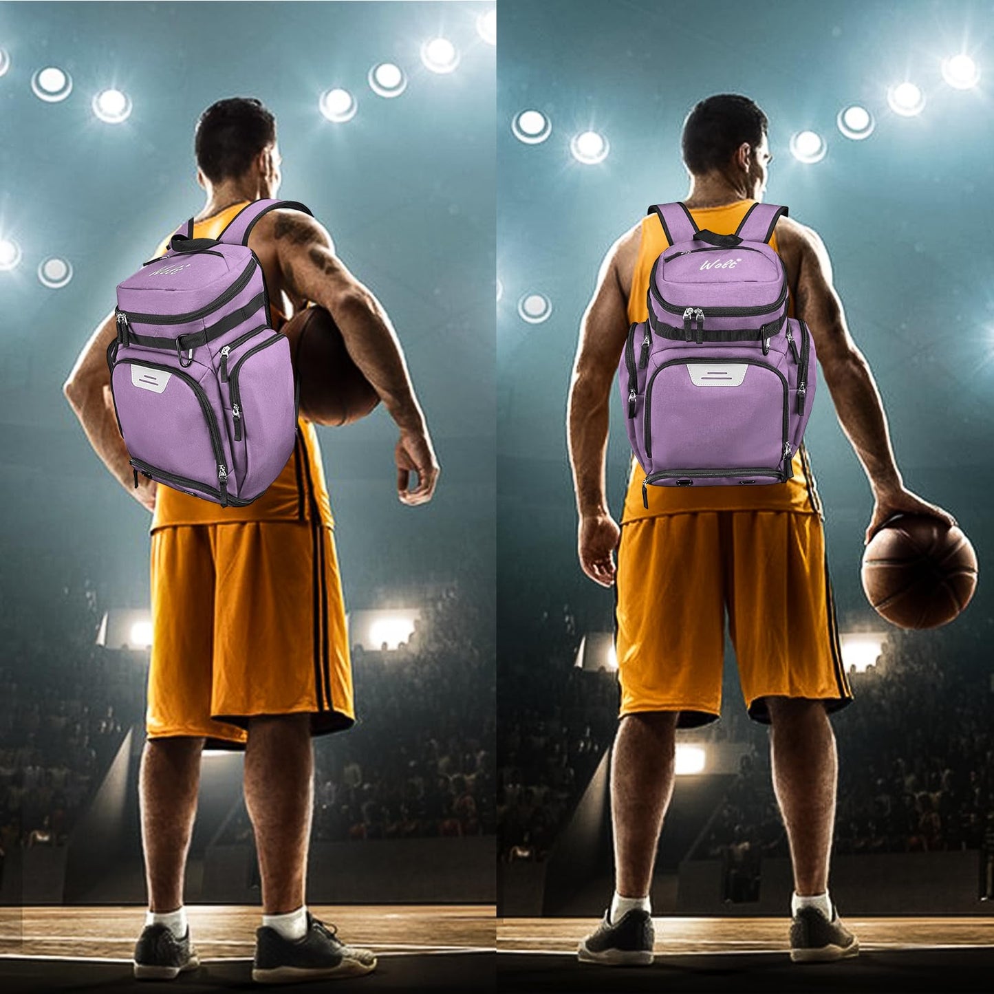 WOLT Basketball Backpack, Large Sports Bag with Separate Ball Compartment and Shoes Pocket for Basketball, Soccer, Rugby, Volleyball, Baseball
