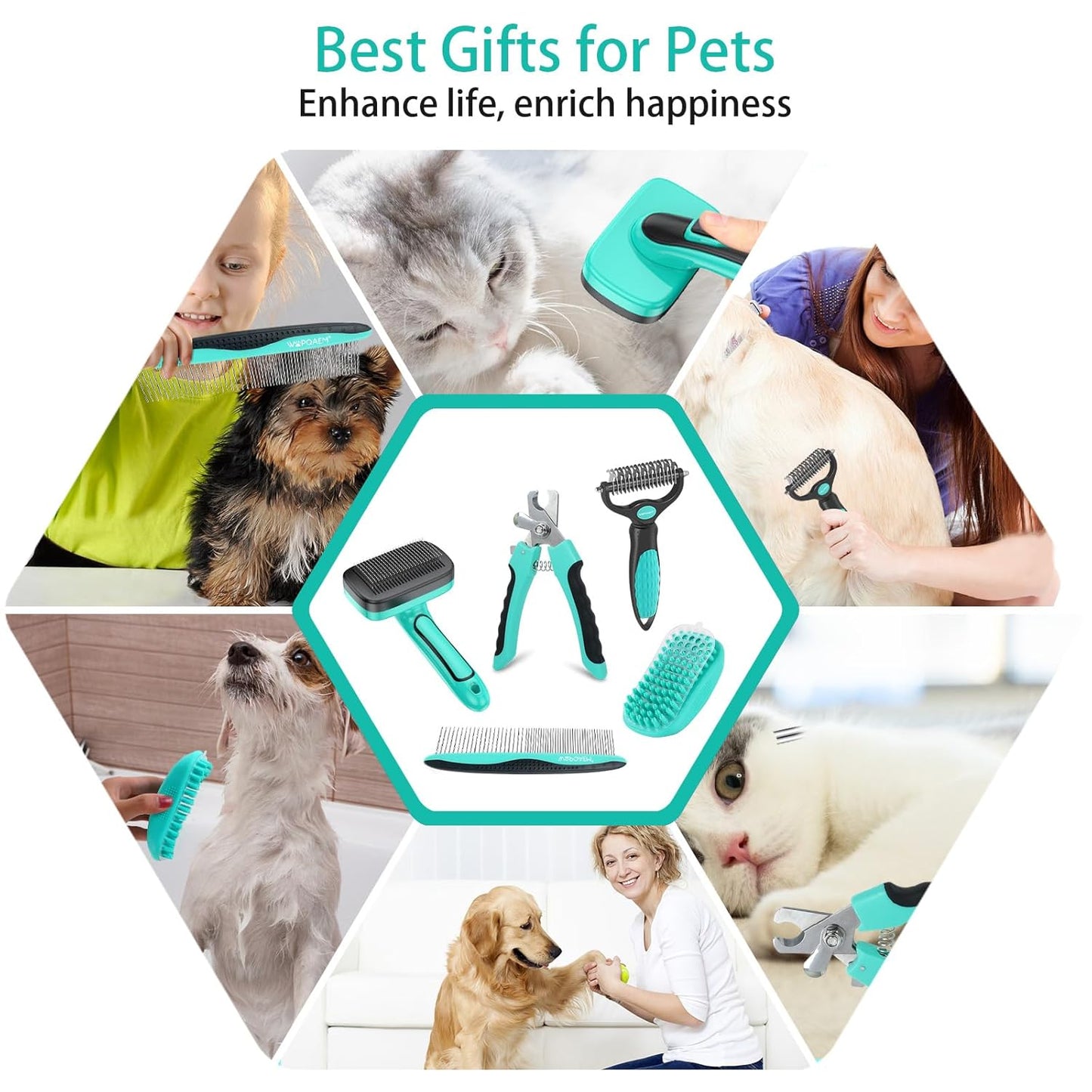 Skiennix Self-Cleaning Slicker Brush Set - Professional Grooming Tools for Dogs & Cats | 5-Piece Kit