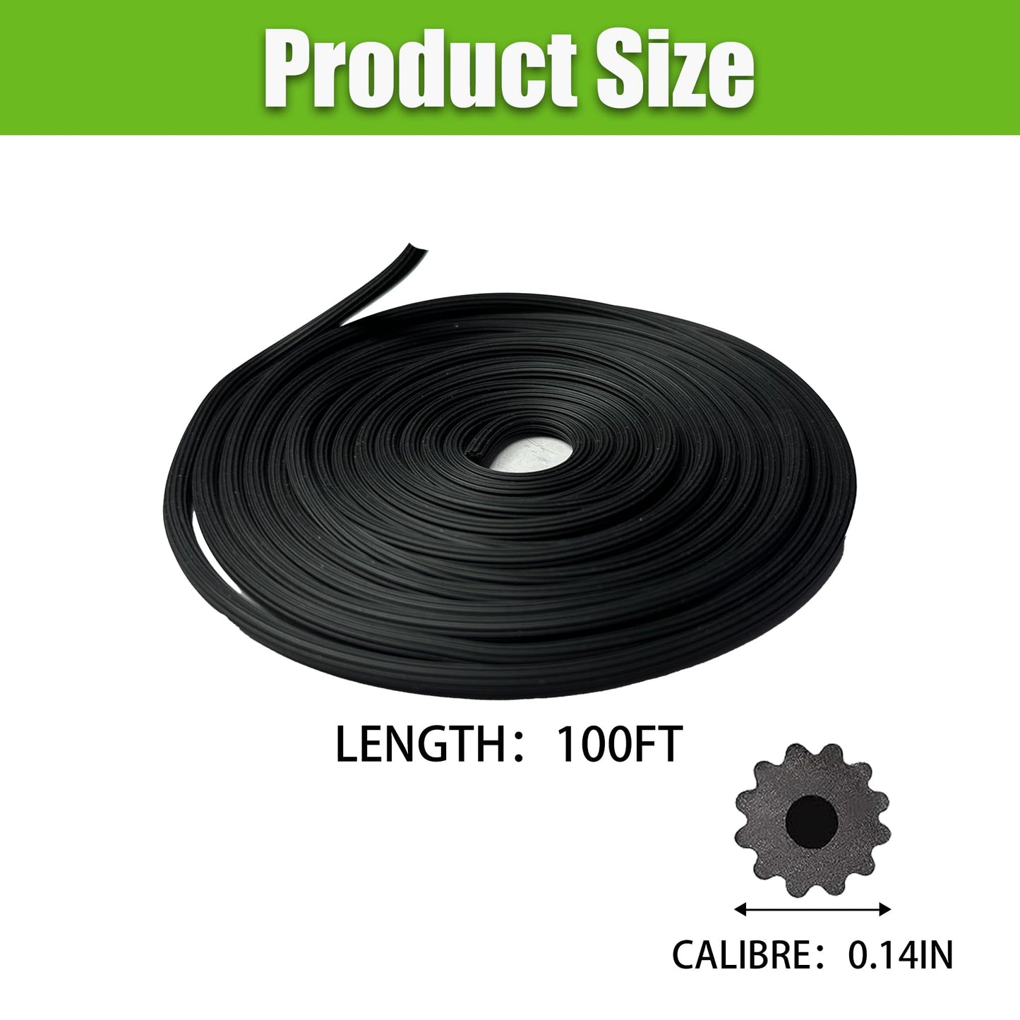 Moyios Window Screen Spline 0.137in*100ft Window Screen Repair Tool, Window Screen Retainer Spline, Black, Round