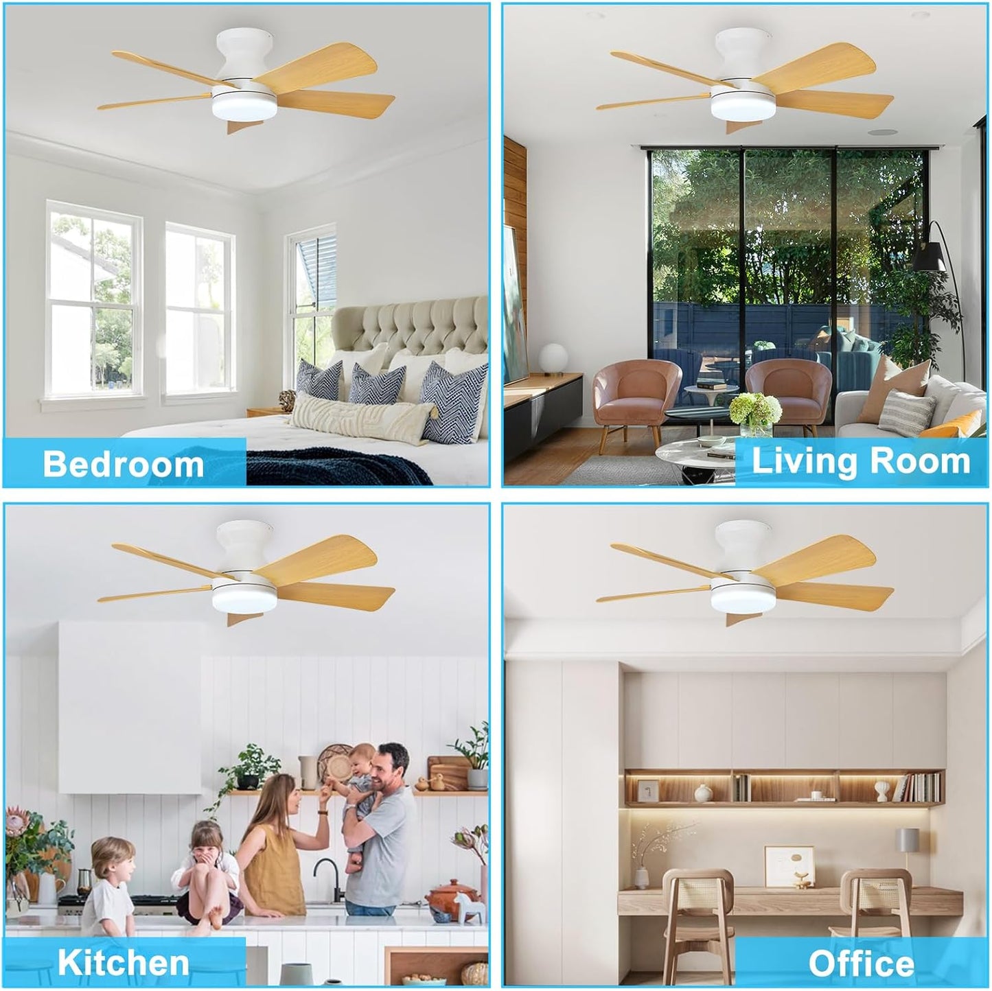 42-Inch Modern Black Ceiling Fan with Light & Remote - Dimmable Low Profile, 5 Reversible Walnut Blades, 6 Speeds for Indoor/Outdoor Use