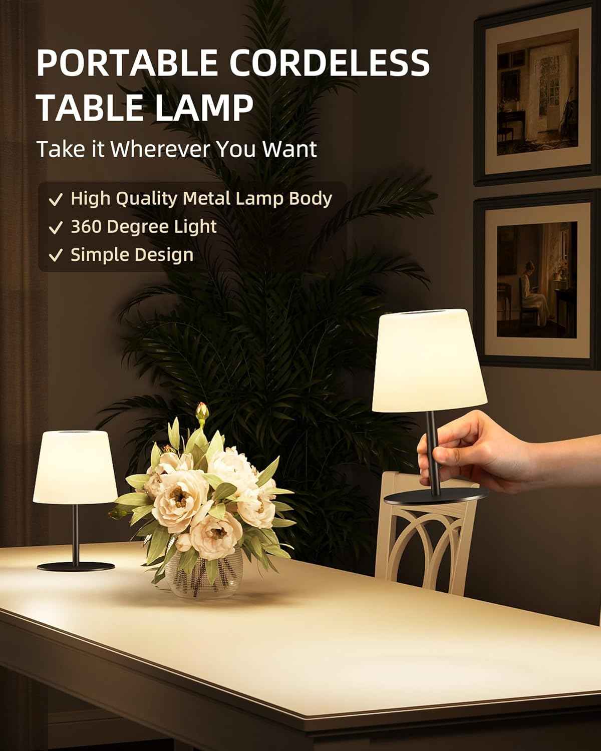EZVALO Waterproof Cordless Table Lamp - Dimmable LED Night Light for Outdoor & Indoor Use