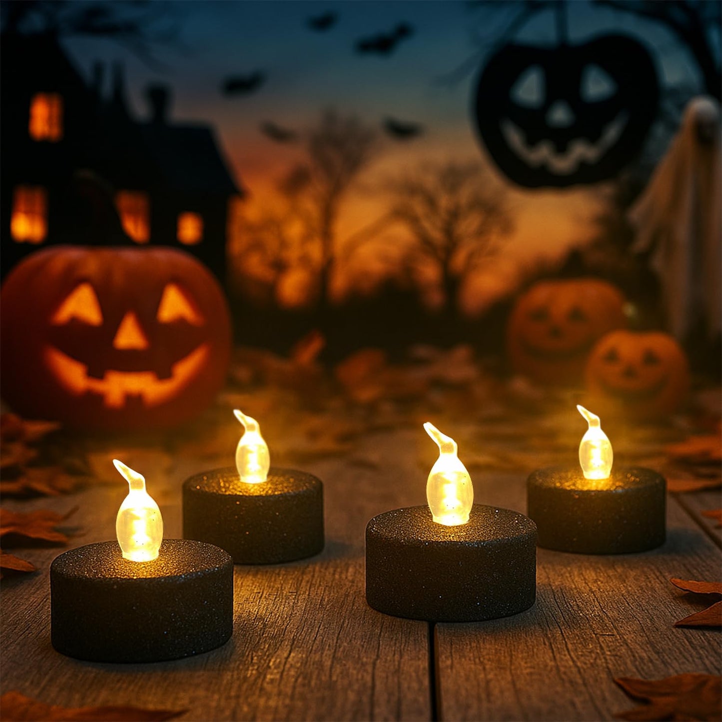 Aulaygo 12PCS Glitter Black Tea Lights with Timer,Sparkly Tealights Candles Battery Operated for Gothic Wedding Home Decoration Halloween Party