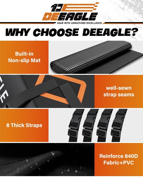 DEEAGLE Rooftop Cargo Carrier 15 Cubic Feet – Car Roof Cargo Bag for Vehicles Without Roof Rack – Waterproof Soft Car Top Carrier with Non-Slip Mat, 4 Door Hooks & 8 Reinforced Straps
