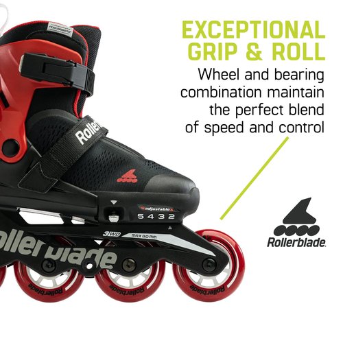 Rollerblade Microblade Free 3WD Kid's Size Adjustable Inline Skate, Black and Red, High Performance Inline Skates