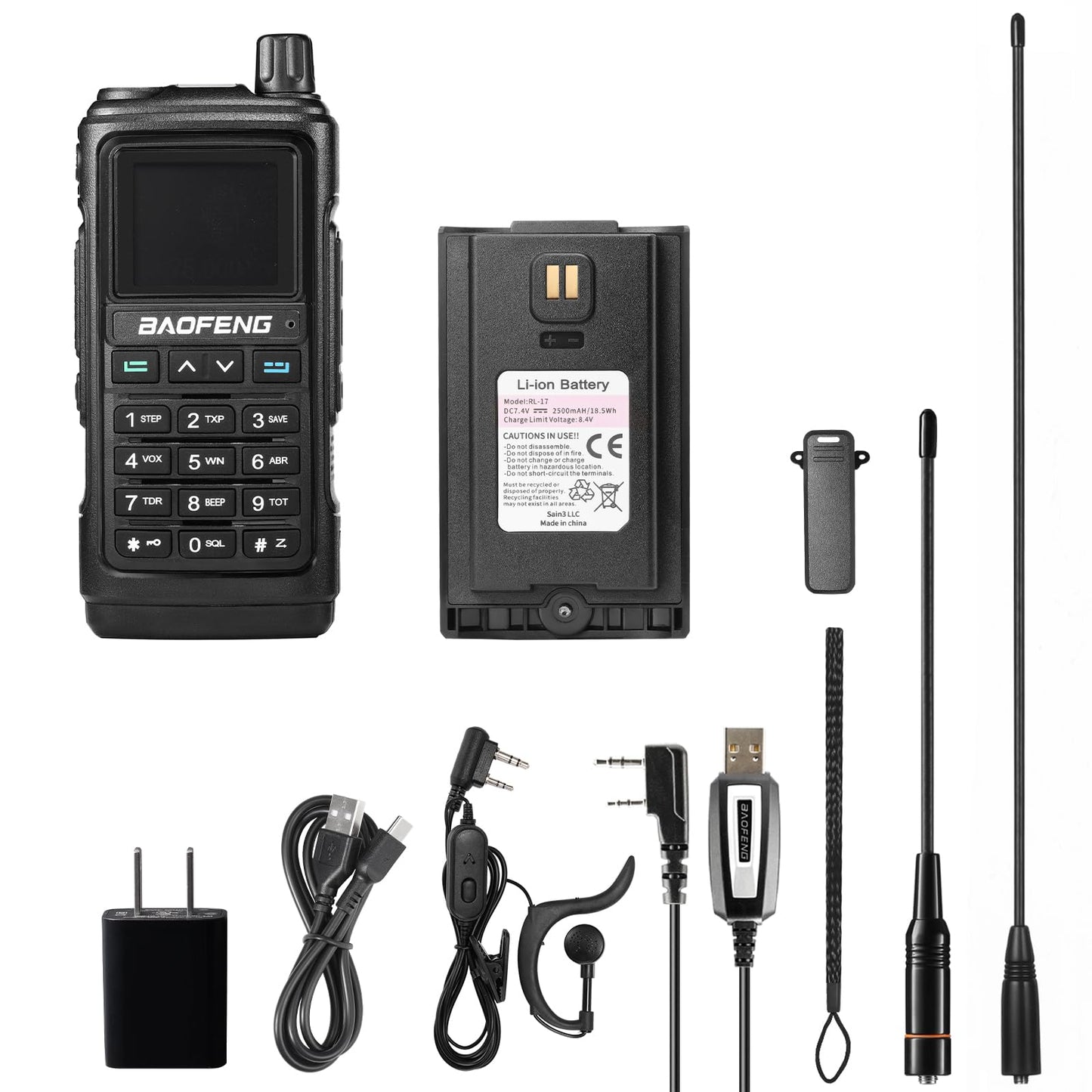 BAOFENG UV-17R Plus Ham Radio Multi-Band Two Way Radio, 7W Long Range Rechargeable Walkie Talkies with Airband, NOAA Weather Receiving, 2500mAh Battery, 8" & 16" ANT, Programming Cable