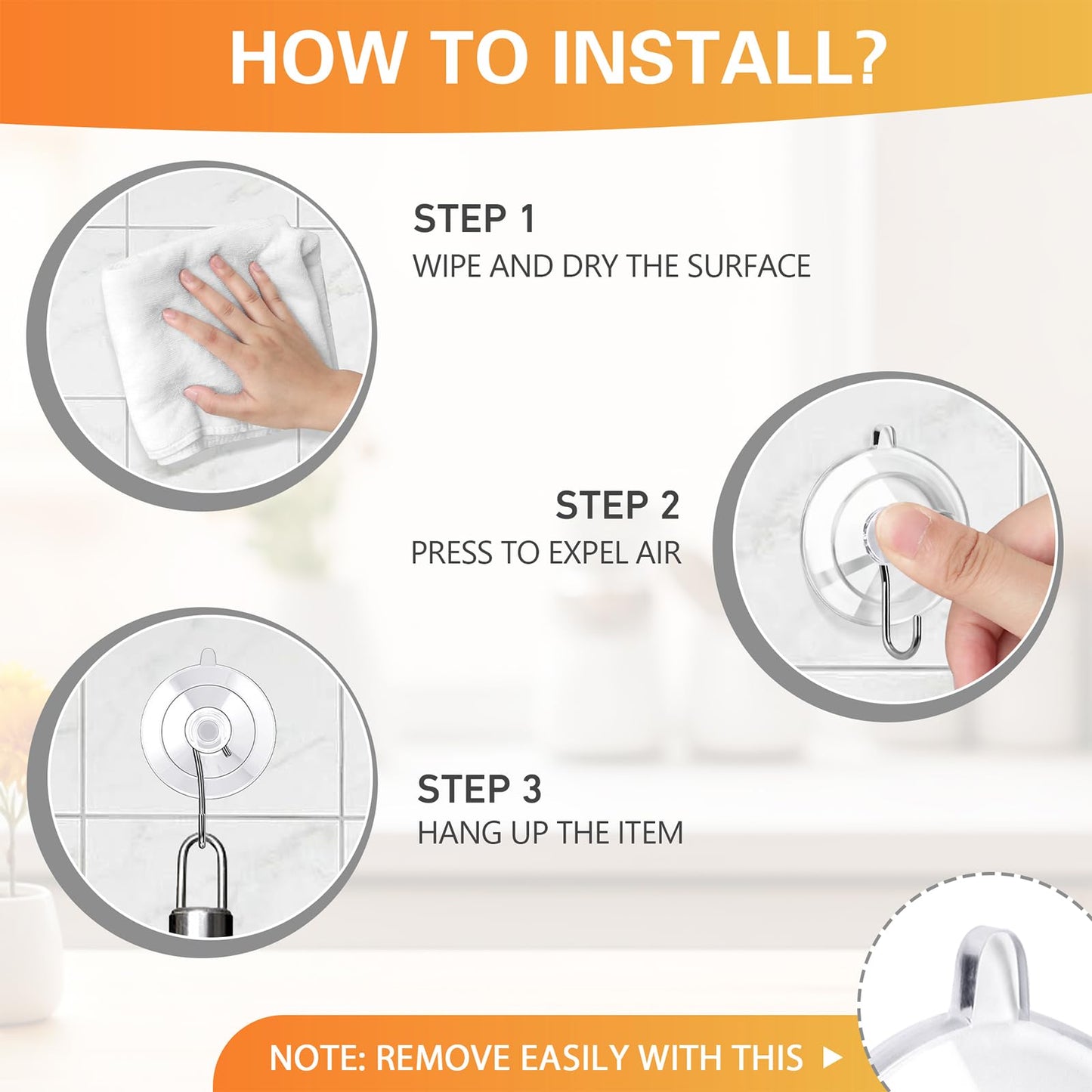 KORCCI Suction Cup Hooks 16Pack Assorted Size- 6 Small 8 Medium 2 Large, Clear Suction Cup, Stainless Steel Hook, No Trace, Reusable & Removable, for Tile, Glass, Window, Shower, Kitchen, Bathroom