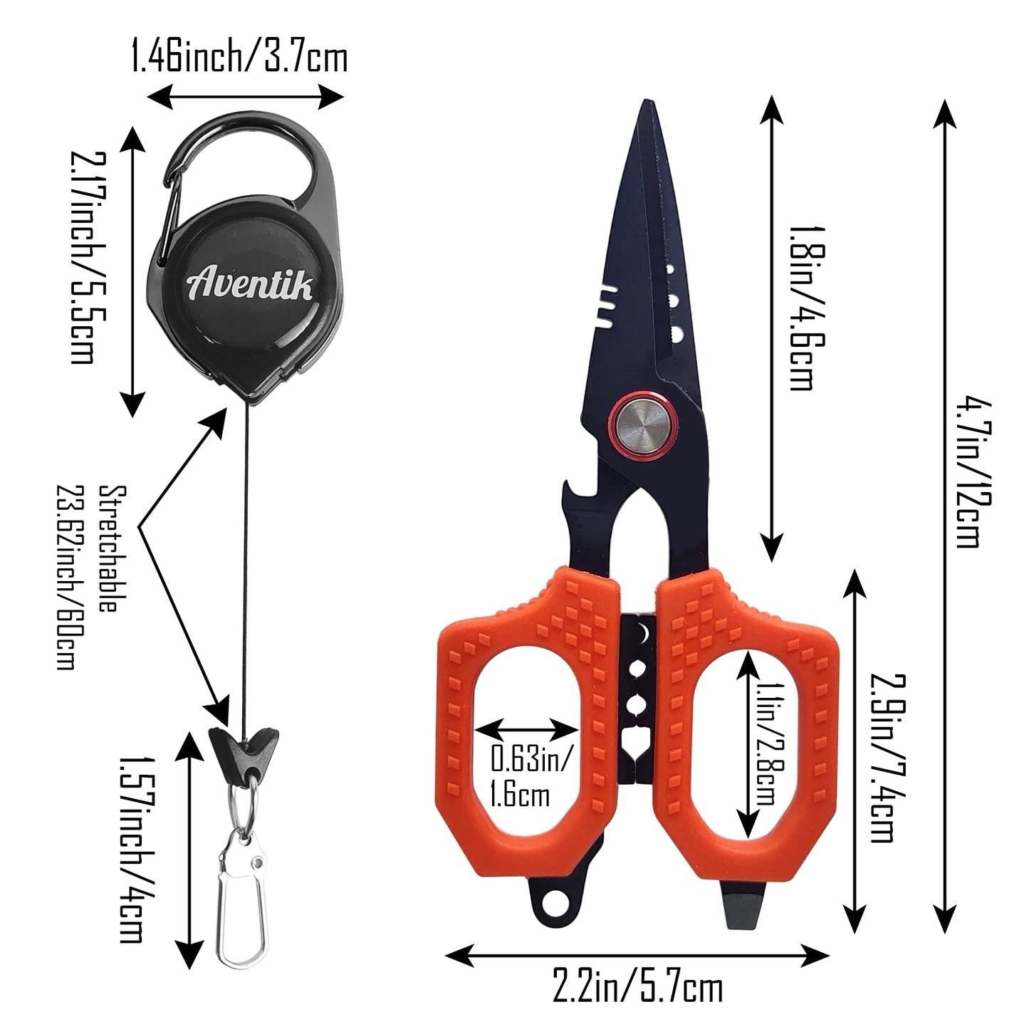 Eupheng 4.7" Pro Fishing Scissors for Braided Line Mono Fluorocarbon with Zinger Retractor Clip Dual Serrated Titanium Coating Blades for Non-Slip Grip Multifunction Fishing Shears with Bottle Opener