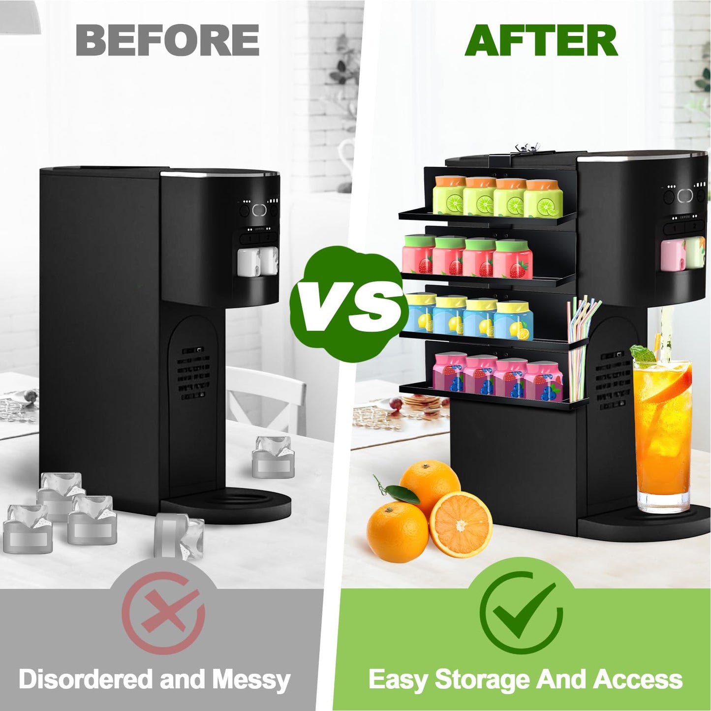 Side Mounted Flavor Storage Holder Compatible With Ninja Thirsti wc1001/wc2002,4 Tier Flavored Pods Water Drops Organizer with Straw Storage,Metal Flavor Holder for Counter Small Space,Holds 20 Flavor