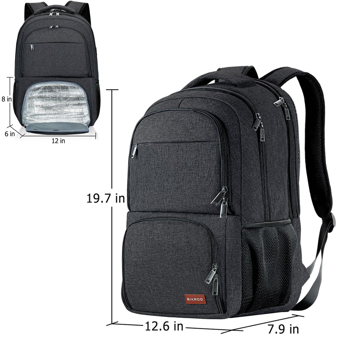 BIKROD Lunch Backpack, Insulated Cooler Lunch Bag Backpack, Large School Backpacks for Teen Boys Water Resistant Back Pack Gift for Men Fit 17 Inch Laptop,